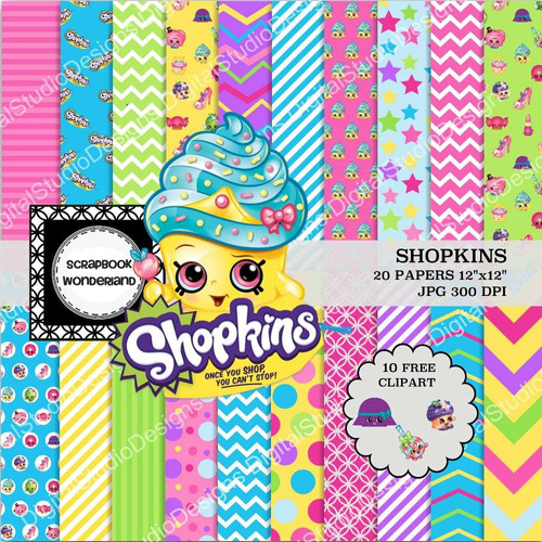 Kit Imprimible Pack Fondos Shopkins Clipart 132