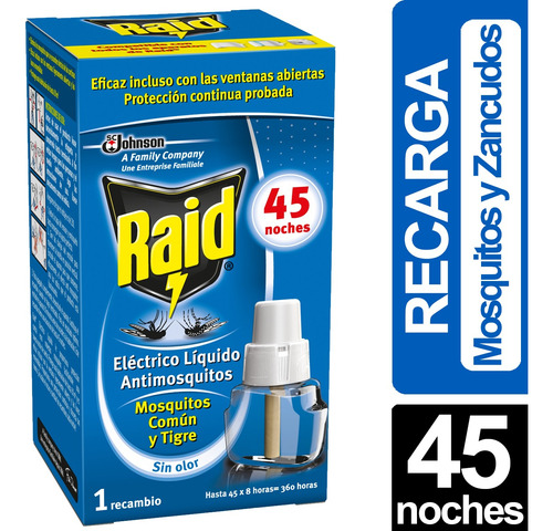 Raid Repuesto Liquido Eléctrico 45 Noches Recarga Zancudos