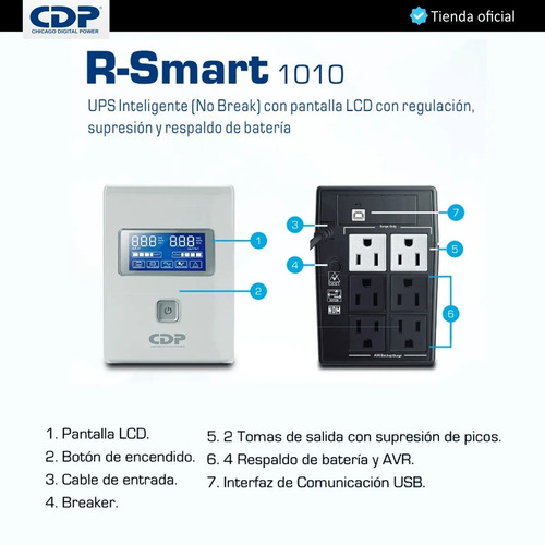 Imagen 4 de 5 de Cdp R-smart 1010, Ups Interactiva 1000va/400w, 6 Tomas, Lcd