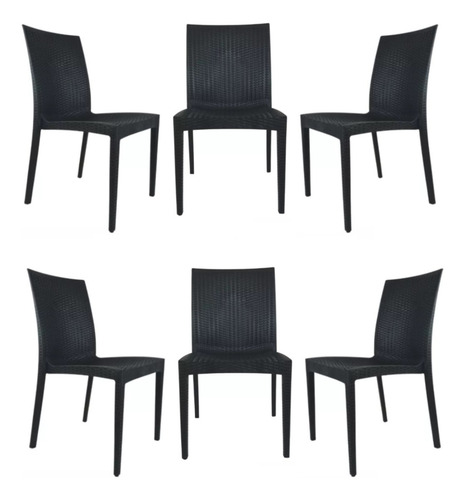 Kit 6 Cadeiras Rattan Area De Lazer Pousada Resistente Preta