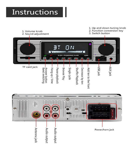 Reproductor De Mp3 Bluetooth Para Coche Radio Estéreo Antigu