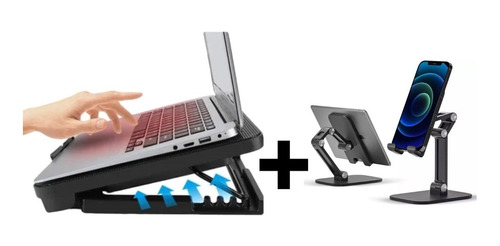  Combo Cooler Laptop Más Holder Para Celular O Tablet