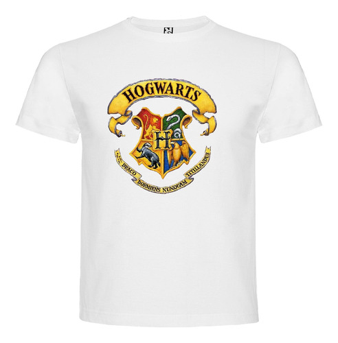 Polera Blanca Algodón 100% Niños Harry Potter Escudo