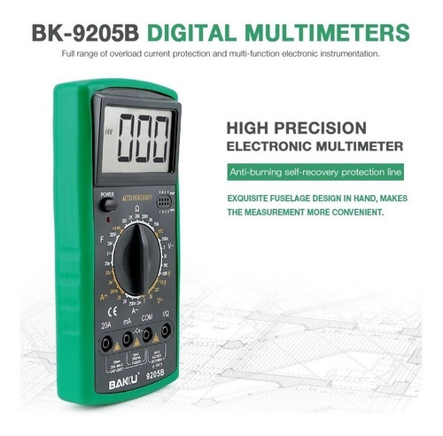 Imagen 8 de 10 de Multímetro Digital Profesional Baku Bk 9205 B 20amps