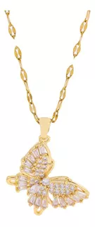 Collar Mariposa Mujer Chapada En Oro 18k Y Zirconias Elegante Cadena Dije Colgante Baño De Oro Regalo Novia Esposa Mama Cumpleaños Aniversario Mariposas