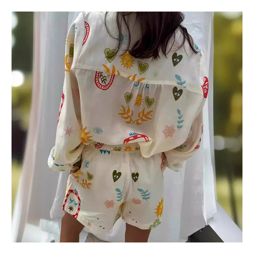 Vestido Elegante Con Botones Estampados Con Cuello En V A La