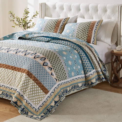 Juego De Cama Acolchada 2 Piezas Individual Xl Azul