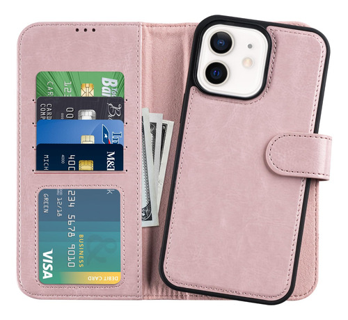 Funda Cartera Para iPhone 12 iPhone 12 Pro Rosa 6.1 PuLG P-3