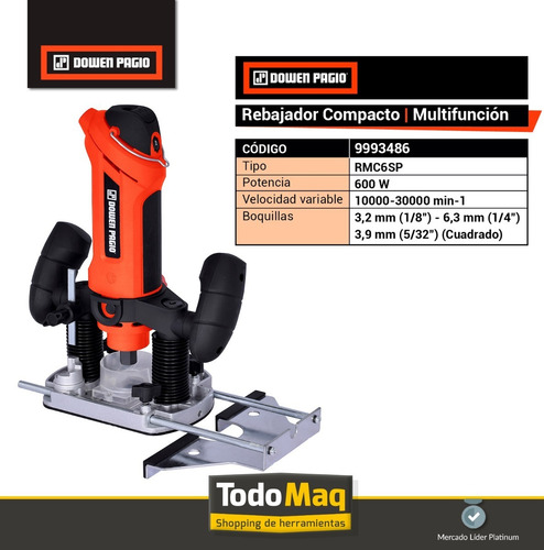 Imagen 4 de 10 de Rebajador Fresador Compacto 600w Dowen Pagio Multifuncion