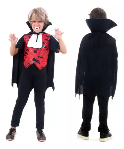 Fantasia Infantil De Vampiro Para Menino - Kit 2 Itens