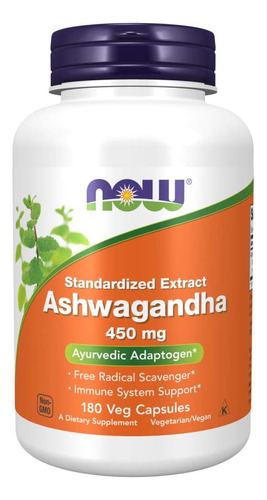 Ashwagandha 450 mg Now Foods 180 cápsulas vegetarianas - pronta