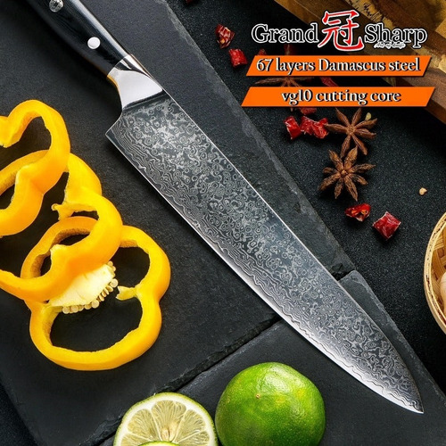 Cuchillo De 9,5 Pulgadas Acero Damasco De Cocina 67 Capas  