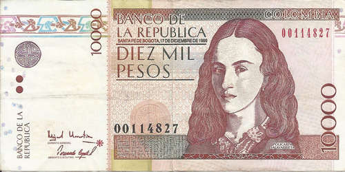 Colombia Reposición 10000 Pesos 17 Diciembre 1999