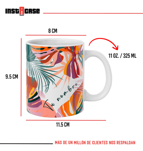 Taza Diseño Para Mujer Flores Hojas Con Tu Nombre
