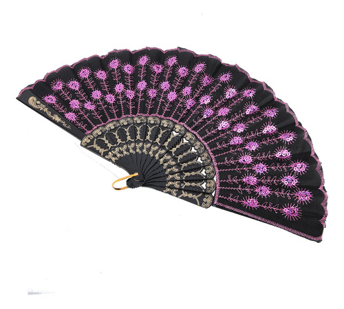 Abanico Plegable Pink Dance De 10 Piezas Con Lentejuelas Par
