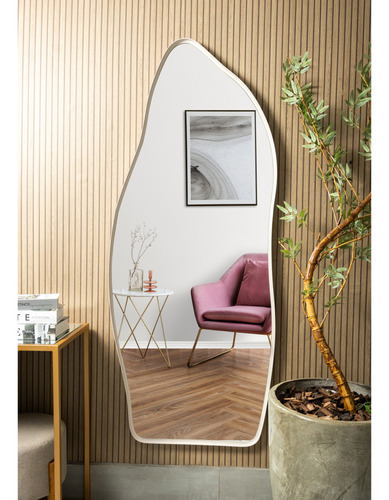 Espelho Grande Industrial Decorativo Orgânico Moldura 150x60 Moldura Off-white