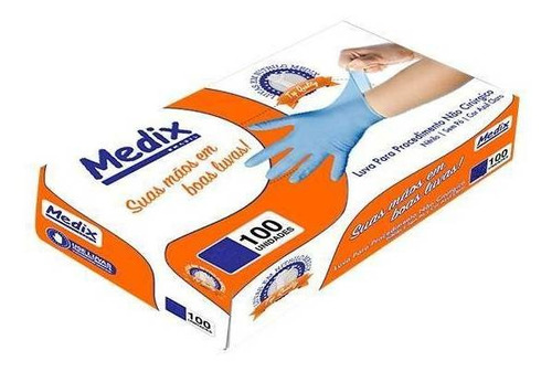 Luvas descartáveis antiderrapantes Medix Procedimento cor azul tamanho  M de nitrilo x 100 unidades 
