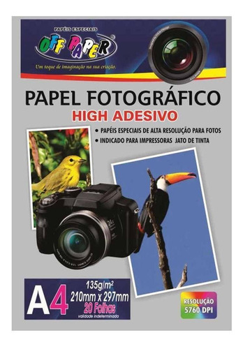 Papel Fotográfico A4 135g Adesivo Glossy Off Paper 20 Folhas