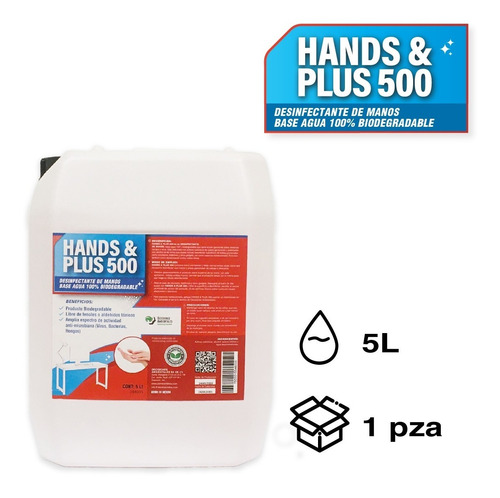 Imagen 2 de 4 de Hands & Plus 500 - Desinfectante Para Manos 5l