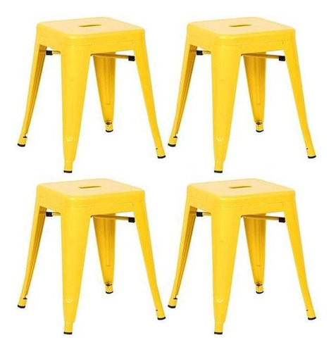 4  Bancos Baixo Tolix Iron 45 Cm Iron Cozinha Aço Amarelo