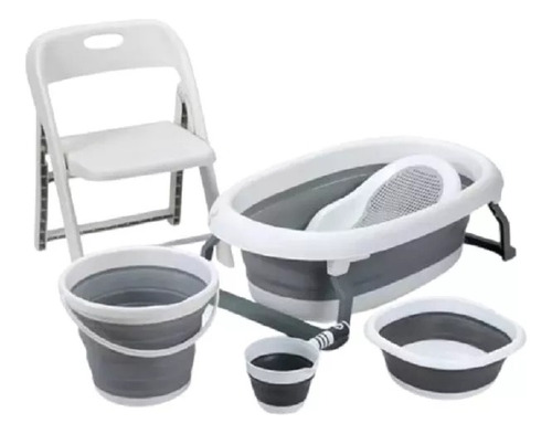 Bañera Plegable De Silicona Con Accesorios Y Silla Gris Kit Bañera