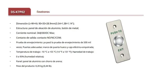 Botón/pulsador De Salida Metálico Para Cerradura, Hikvision
