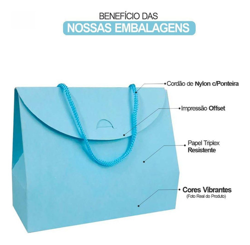 Sacola De Papel Bolsa Com Alça Média Coloridas 50 Unidades. Cor Azul Bebê
