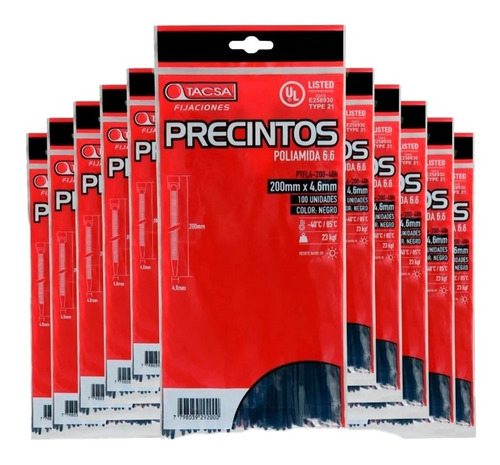 Precintos Prensacable Tacsa 200mm X 4.6mm X 1000 Unidades
