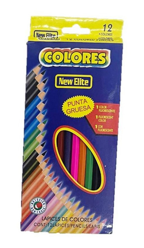 Lápices De Colores 12 Uni. New Elite Creyon Punta Gruesa