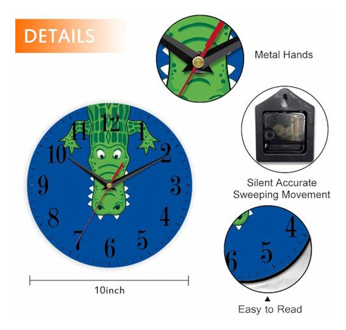 Reloj De Pared De Cocodrilo Verde Dibujo Animado Con Dientes
