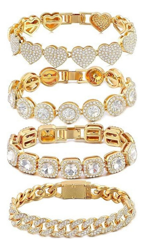 4pzs Pulsera Cubana Esclava Con Diamante Para Hombre Y Mujer Dorado 6 Cm 20 Cm