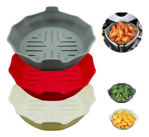 3 Moldes De Silicón Circulares Para Freidora De Aire Antiadherentes, Reutilizables Y Resistentes Al Calor Aptos Para Horno Microondas Cocción Sin Aceite Y Fácil Limpieza Ideal Para Lavavajillas