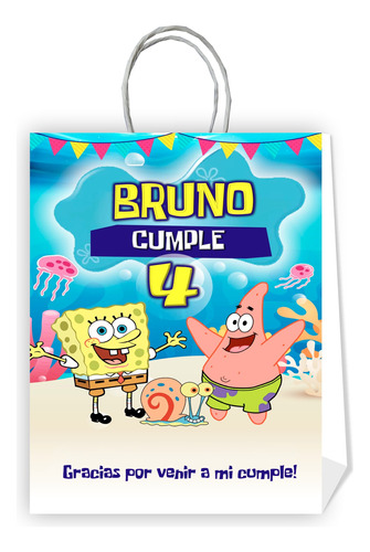 Bolsas Personalizadas Bob Esponja #d5 Cumpleaños 10 Unidades