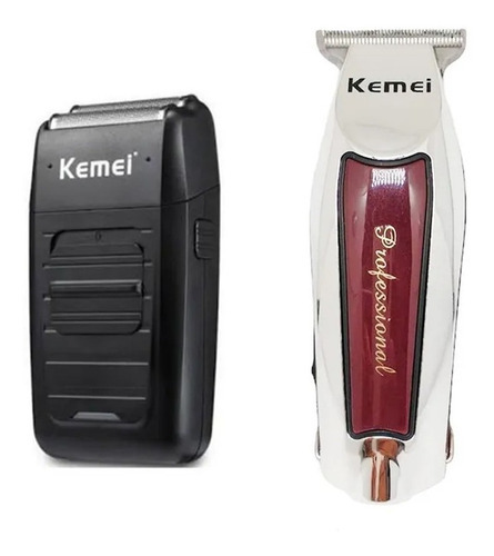 Combo Kemei 9163 Acabamento Premium + Shaver Imediato* Cor Cromado Vinho 110v/220v