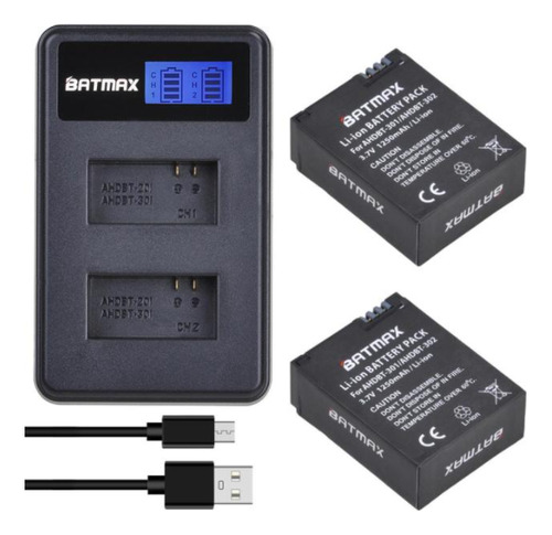 Bat 2x + Carregador Mostra Carga Lcd Para Hero Gopro 3 E 3+