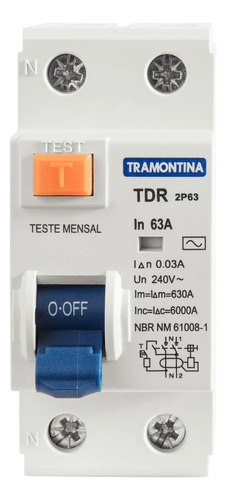 Disjuntor Dr Bipolar 2p 63a 30ma 6ka - Tr-63 - Tramontina
