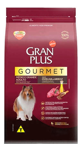 Alimento Gran Plus Gourmet para cão adulto de raça média e grande sabor ovelha e arroz em sacola de 3kg