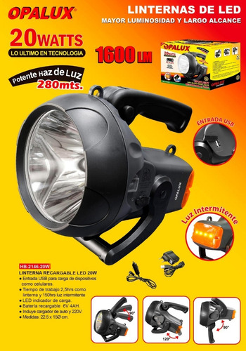Linterna Recargable Potente 20w 280 Mts Opalux Hb-2146