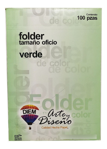 Folder Diem Color Verde T/oficio 176 Gr 100 Pzs