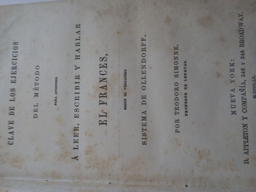 Libro Antiguo Idiomas Francés 1890 Sistema De Ollendorff