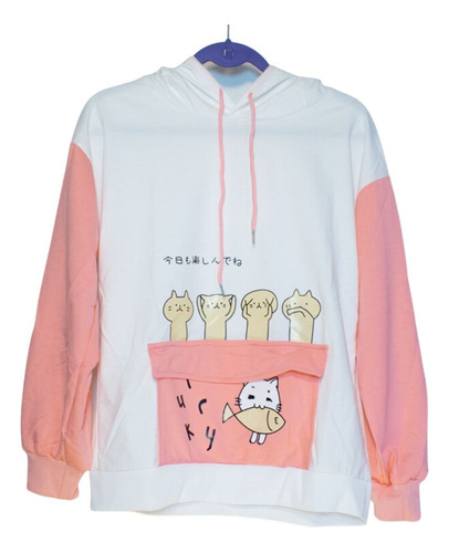 Poleron Hoodie Rosa Neko Kawaii Anime Harajuku Talla S