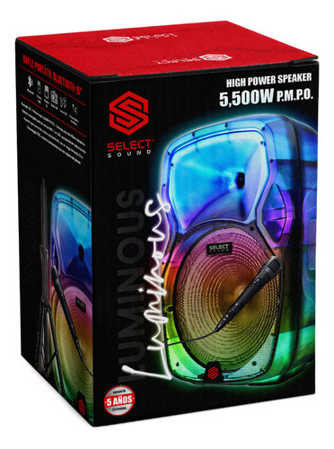 Bocina Bafle 15 Pulgadas Select Sound Luminous Bluetooth Tws Color Negro