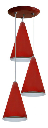 Lustre Pendente Cone Triplo - Mesa De Jantar Quarto Cozinha Cor Vermelho 110v/220v