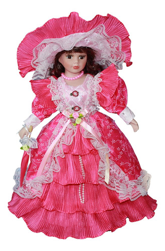 Muñeca De Cerámica Con Vestido, Hermosa Muñeca De Rosa