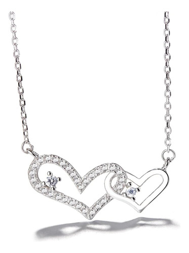 Collar Cadena Colgante Dije Doble Corazón Plata 925 