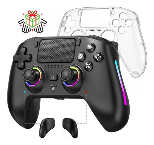 Control Inalámbrico Para PS5/PS5 Slim/PS5 Pro, PC y Android, Bluetooth 5.3 RGB LED Joystick Gamepad Controlador Mando Para Ps5 con Batería 1000mAh, Botones Programables, con 3.5mm Audio 6 Ejes Negro
