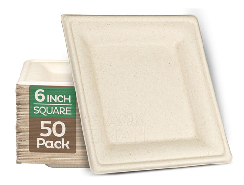 Platos De Papel Cuadrados 100% Compostables [6 X 6 Pulgadas,