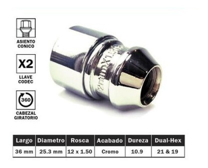 Bulones Tuercas Seguridad Antirrobo S-10 Cabeza Giratoria