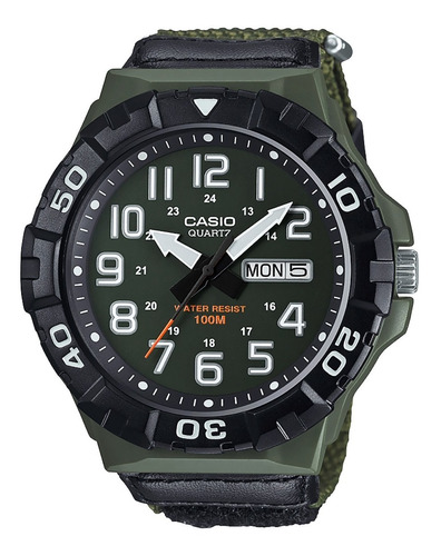 Reloj Casio Para Hombre Mrw-210hb Correa Verde Bisel Negro Fondo Verde
