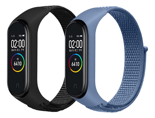 2 Correa Para Xiaomi Mi Band 7 6 5 4 3 Nylón Y Ajuste Velcro Color Negro/azul